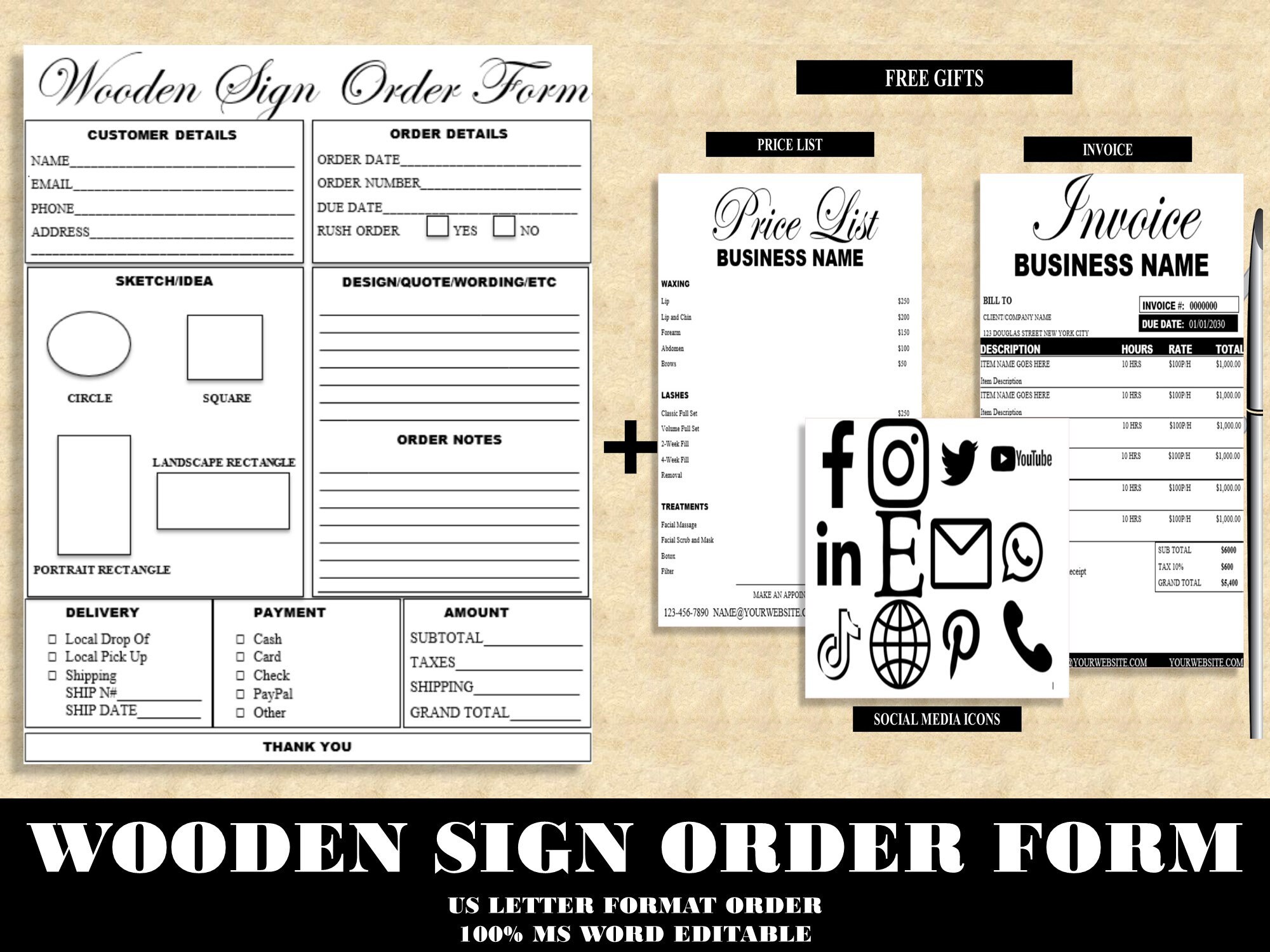 Editable WOODEN SIGN ORDER Form Printable General Wooden Sign - Etsy