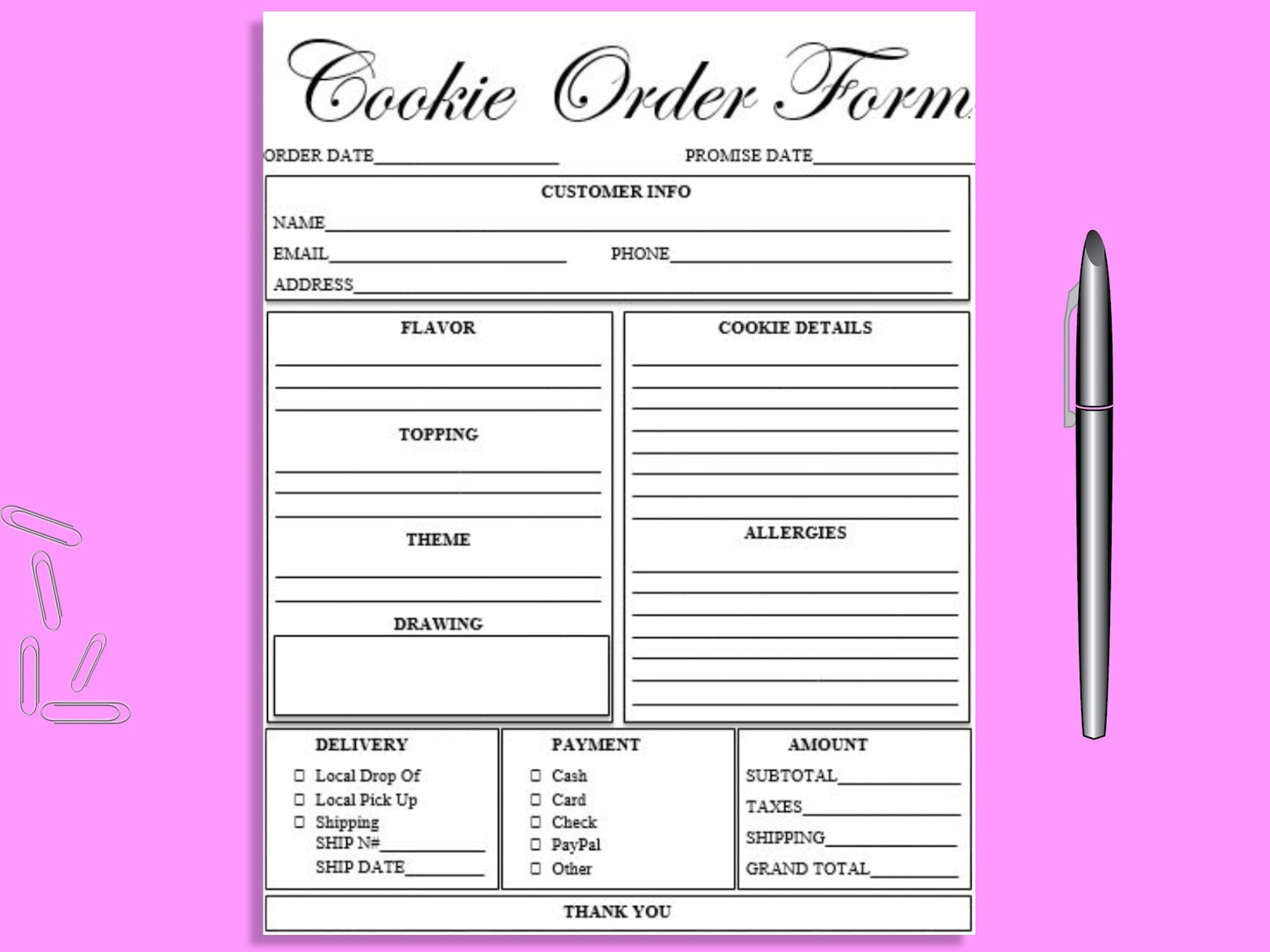 Editable COOKIE Order Form Printable Ready to Use Template Etsy