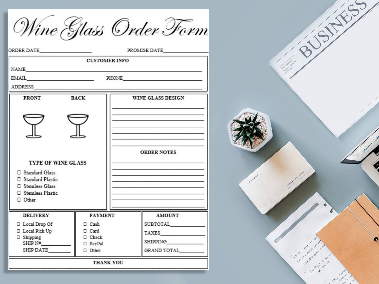 Editable WINE GLASS Order Form Printable Ready to Use Template Etsy