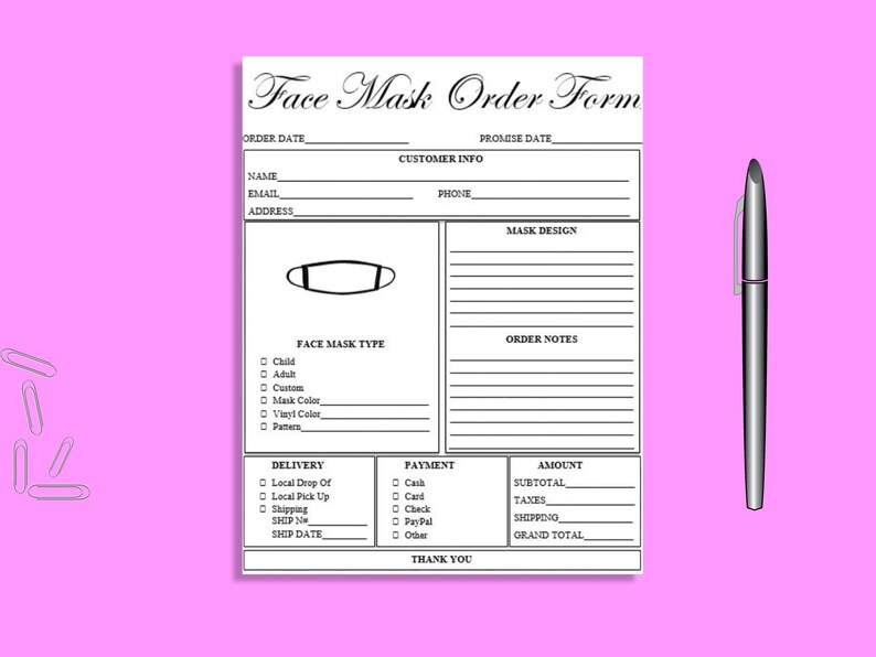 editable face mask order form printable ready to use