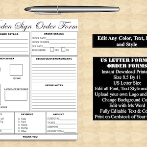 Editable WOODEN SIGN ORDER Form Printable General Wooden Sign - Etsy