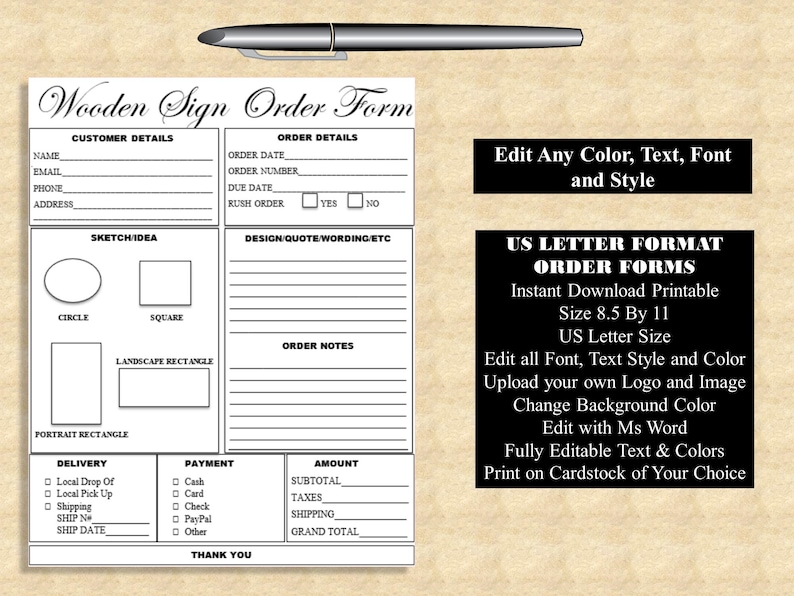Editable WOODEN SIGN ORDER Form Printable General Wooden Sign - Etsy
