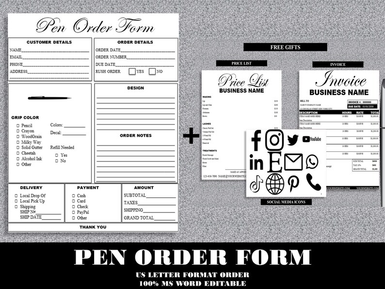Editable PEN ORDER FORM Printable General Custom Pen Craft Etsy Canada