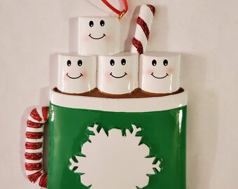 Personalized Marshmallow Mug Ornament, Family of 4