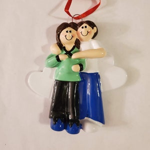 Personalized Expecting Couple Ornament, Ornament Is A Expecting Couple And Mom Has Brown Hair, Handwritten Personalized Christmas Ornament