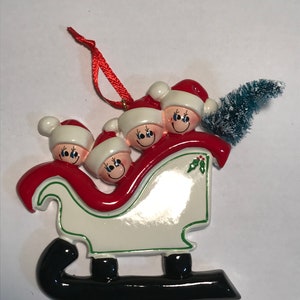 Personalized Sleigh Family and Christmas Tree Ornament, Family of 4