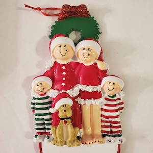 Personalized Christmas Eve Family of 4 with Dog