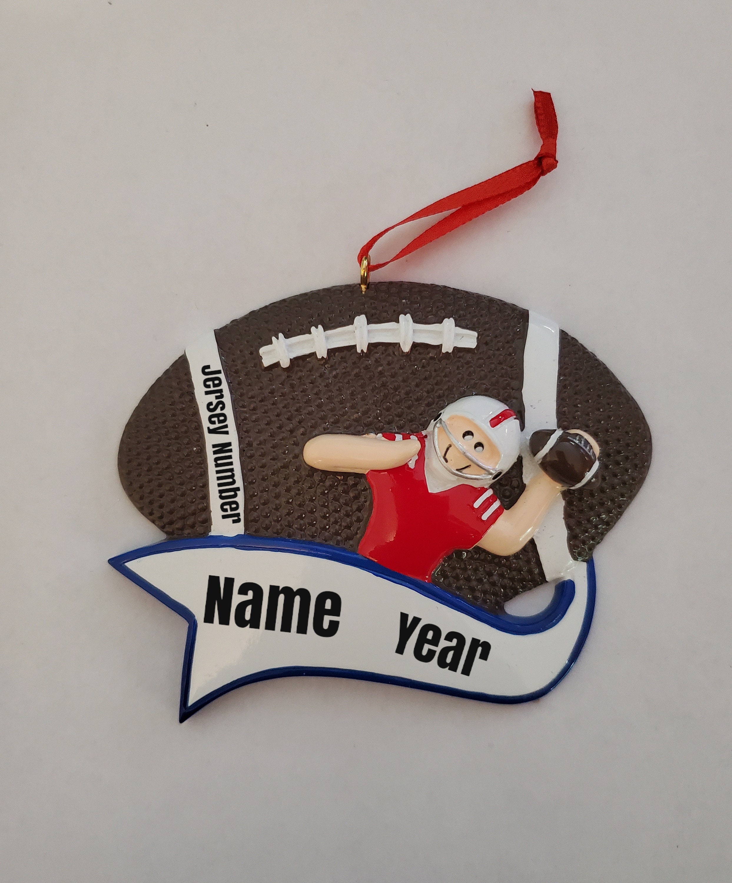 Personalized football player christmas ornament