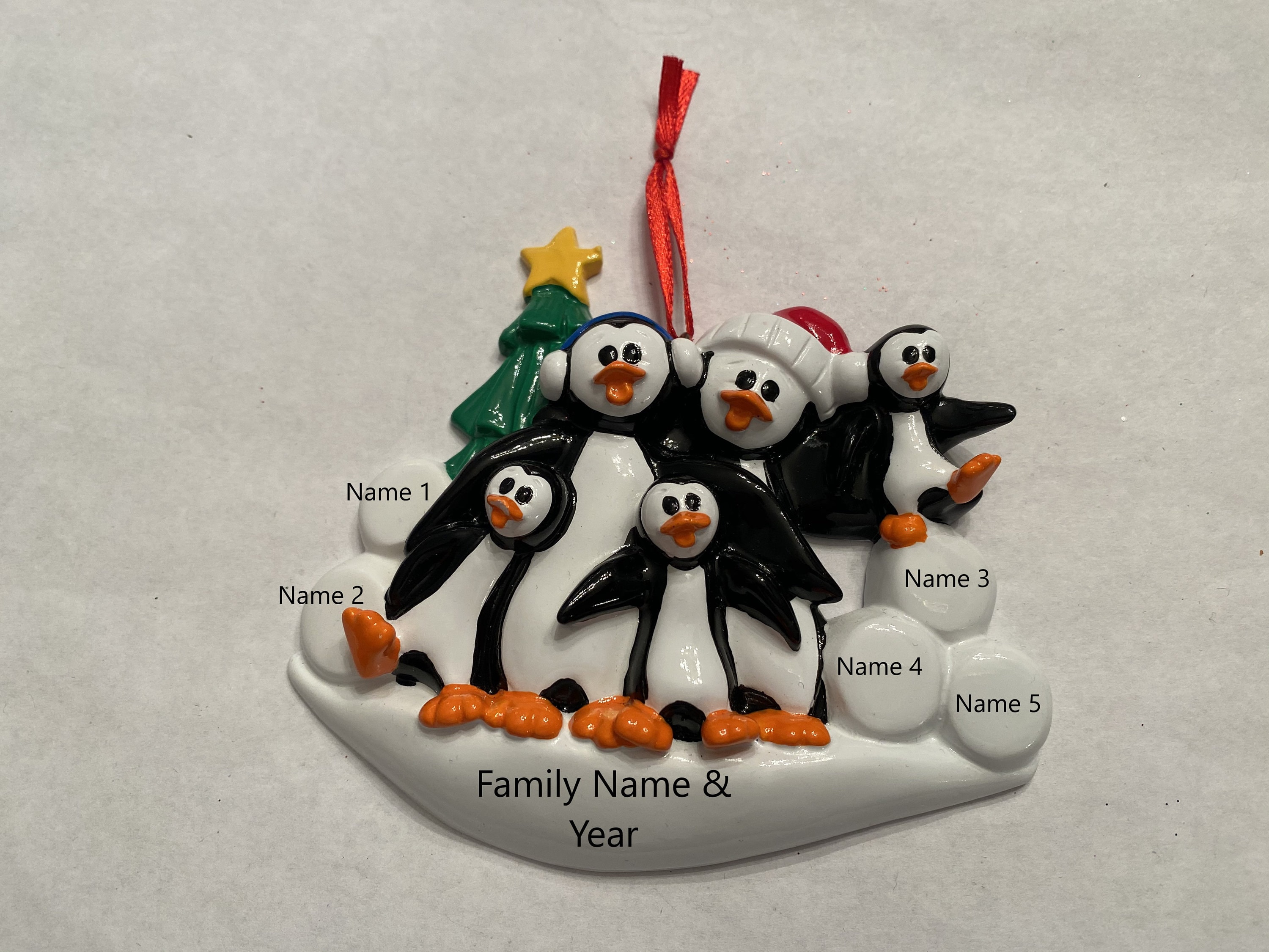 Personalized Petey Penguin Christmas Ornament, Family of 5 - Etsy