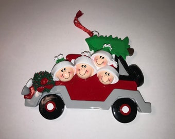 Personalized Christmas Family Caravan with Tree, Family of 4