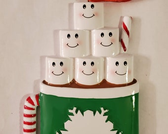 Personalized Marshmallow Mug Ornament, Family of 6