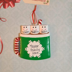 Personalized Marshmallow Mug Ornament, Family of 3