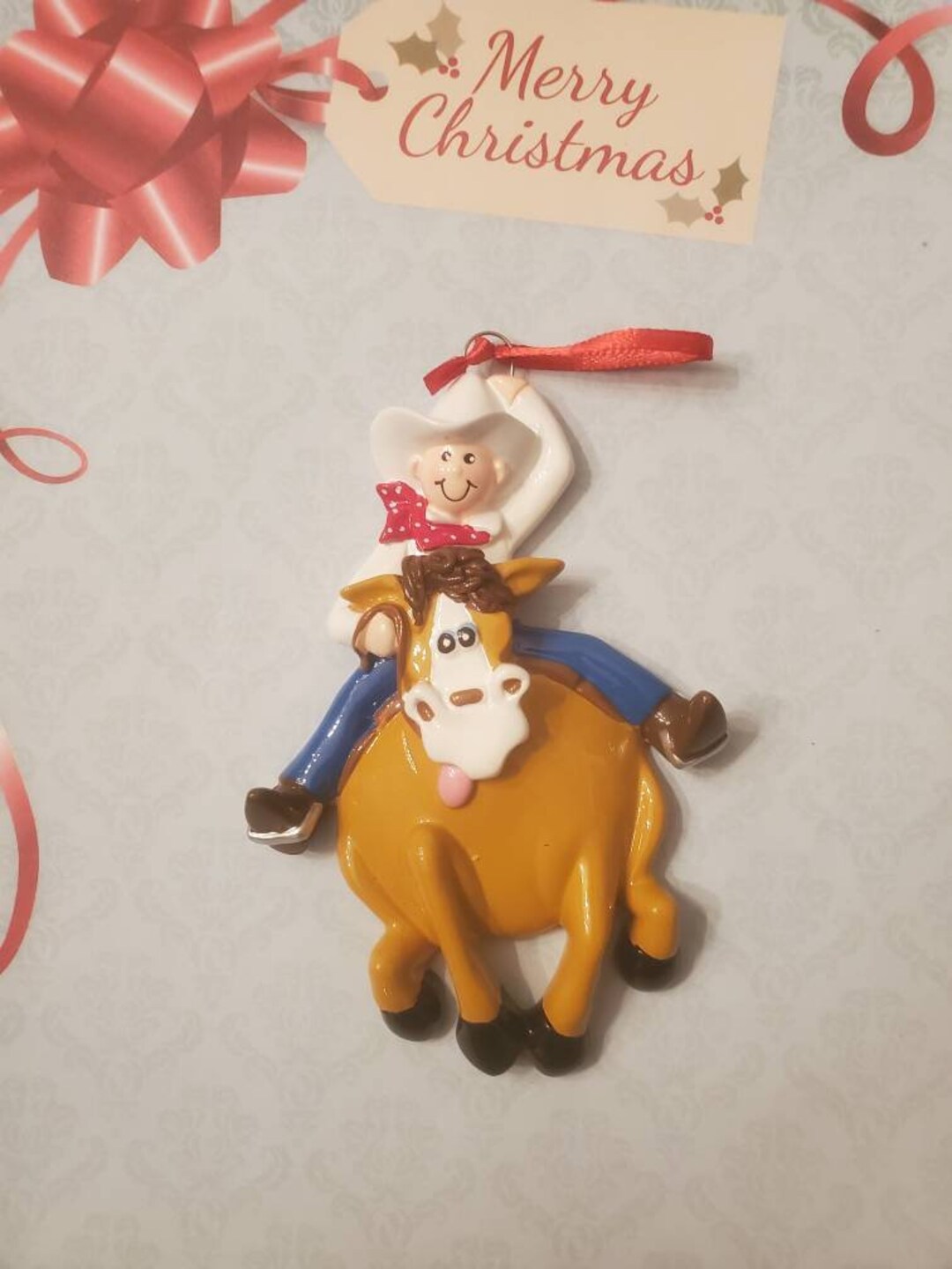 Personalized Cowboy Riding Bull Christmas Ornament - Etsy