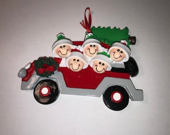 Personalized Christmas Family Caravan with Tree, Family of 5