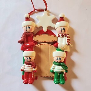 Personalized Sled with Snowflake Ornament, Family of 4