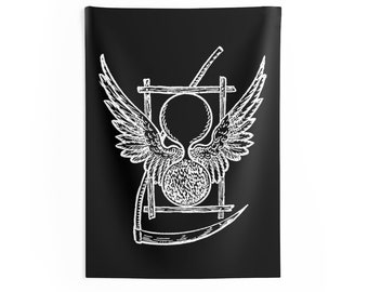Winged Hourglass Banner | Satanic, Luciferian, Witch, Ritual, Occult, Gothic, Goat, Skull, Devil, Lucifer, Sigil