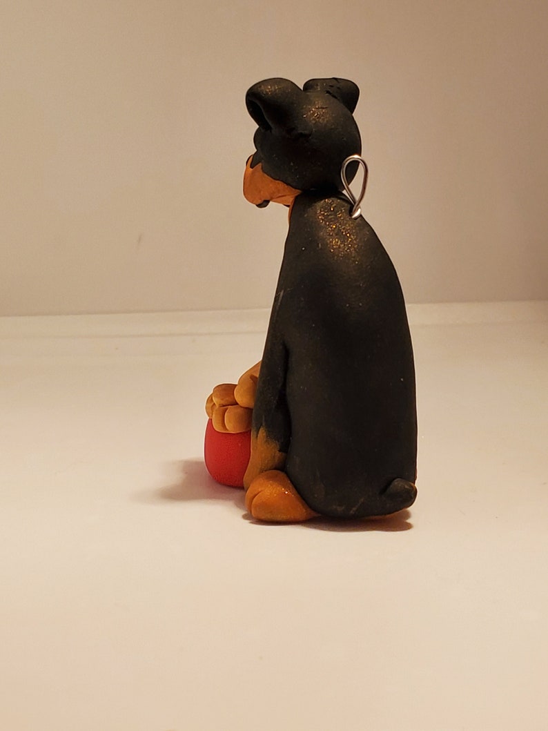ROTTWEILER Christmas Ornament with a Dish of Dog Bones Can Be PERSONALIZED Hand Made Polymer Clay ooak Rottie