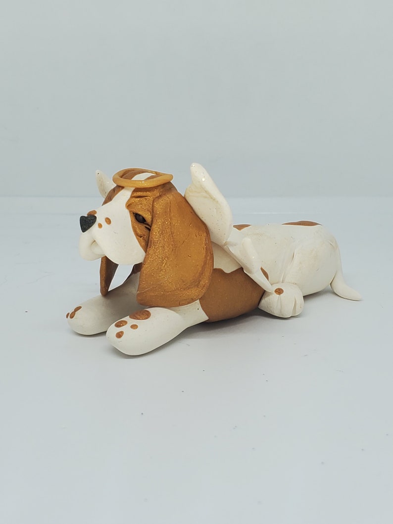 Basset Hound Christmas Ornament White and Tan BASSET Angel Hand Made Polymer Clay PET MEMORIAL