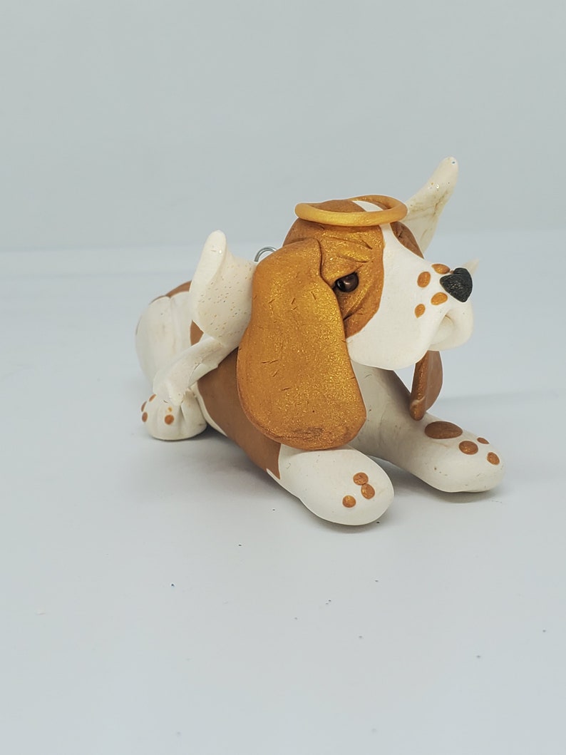 Basset Hound Christmas Ornament White and Tan BASSET Angel Hand Made Polymer Clay PET MEMORIAL