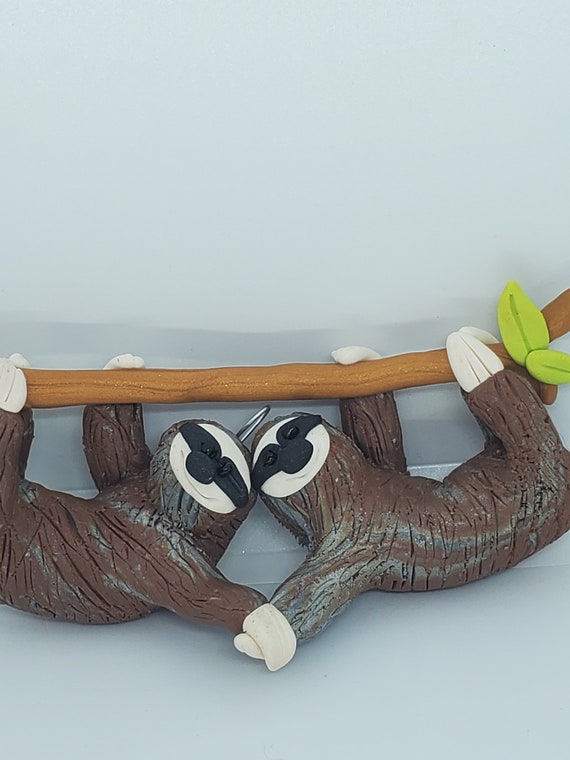 SLOTH COUPLE Christmas Ornament HAND MADE Polymer Clay CAN BE PERSONALIZED