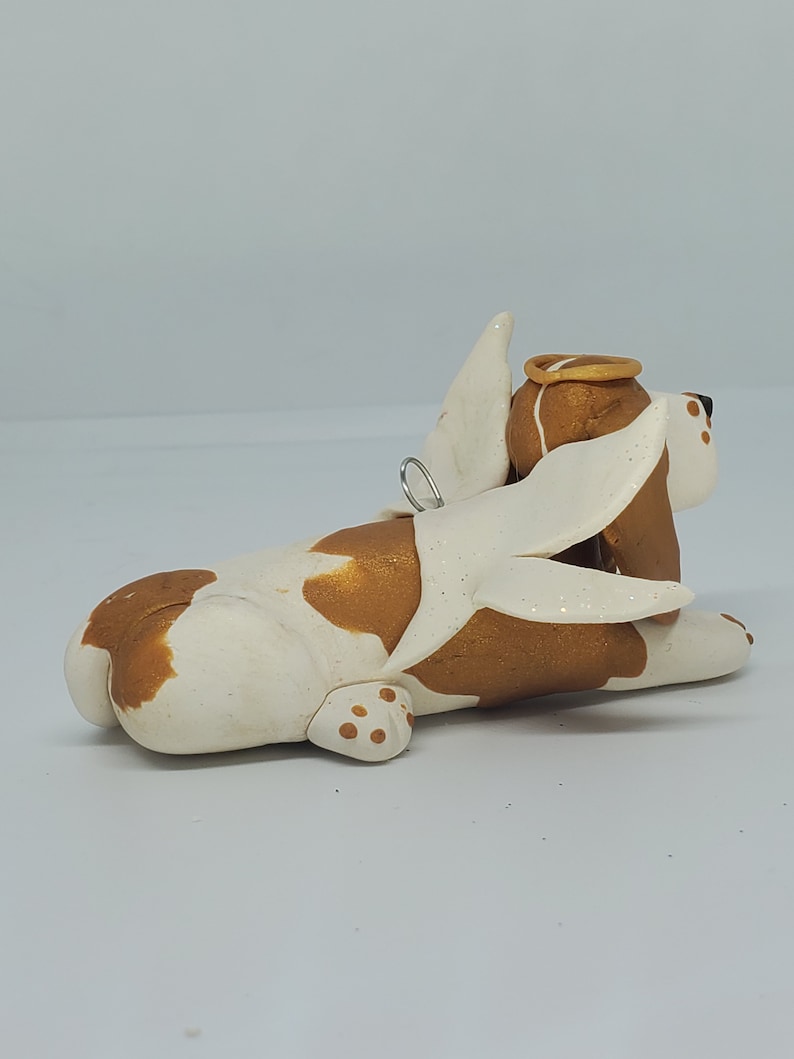 Basset Hound Christmas Ornament White and Tan BASSET Angel Hand Made Polymer Clay PET MEMORIAL