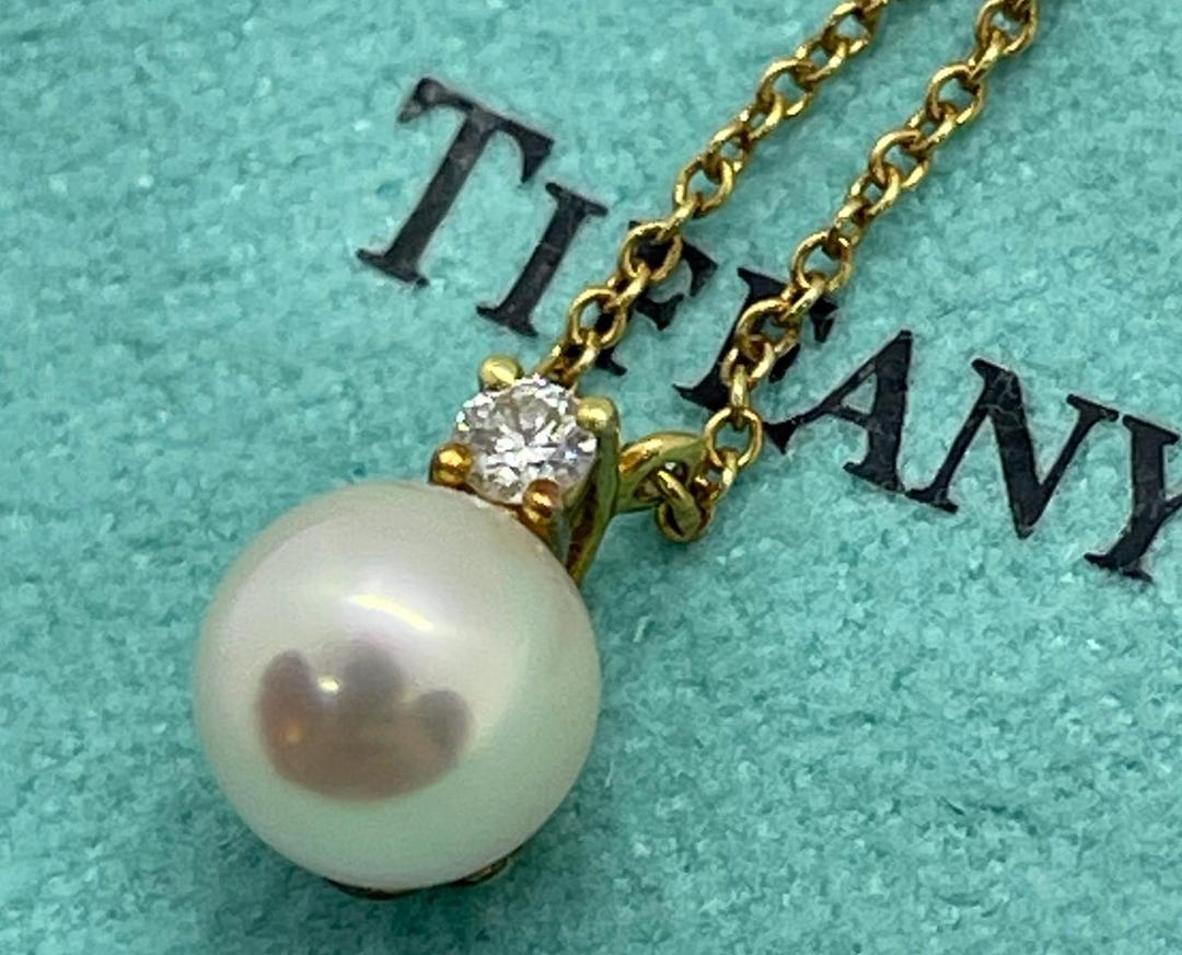 Tiffany & Co. Signature Akoya Pearl Diamond Pendant Necklace 18k Rose ...