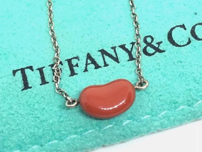 Tiffany & Co Silver Elsa Peretti Red Jasper Small Bean Necklace 16