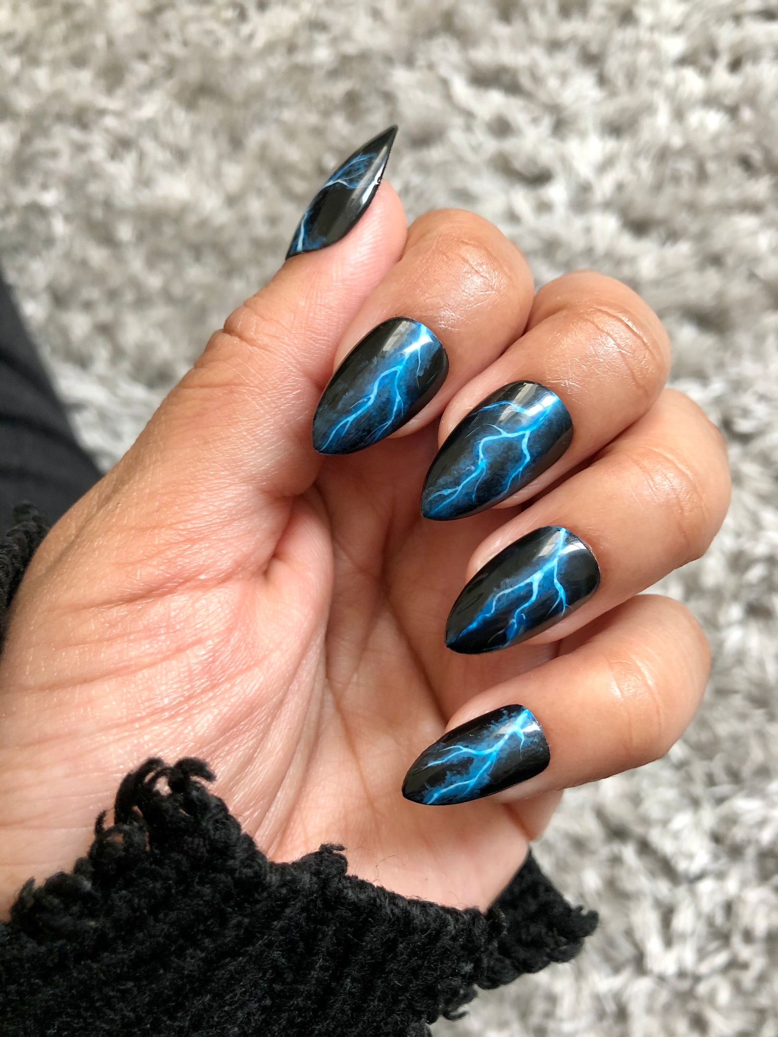 Black and Blue Lightning Press On Nails Set of 10 | Etsy