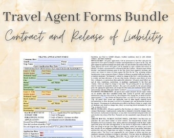 Travel Agent Form Bundle | Guest Contract, Itinerary, Fees, Application, Release, Liability Waiver, Disclosures | Editable, Customizable