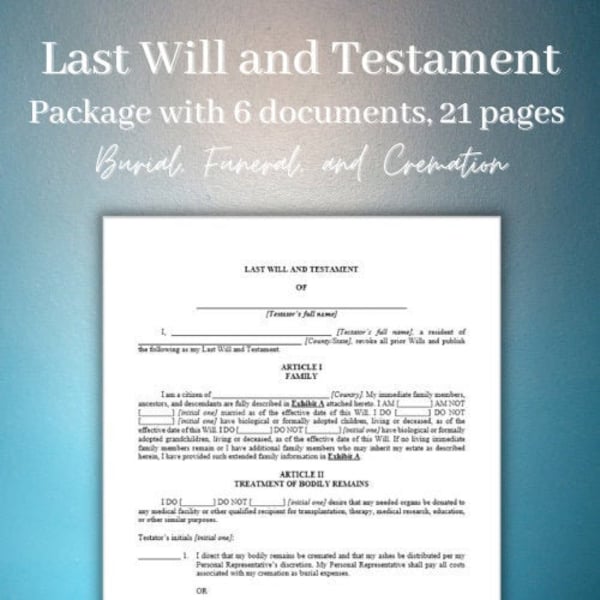 Texas last will and testament template etsy