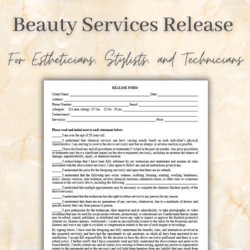 release-form-beauty-salon-esthetician-nails-hair-etsy-denmark