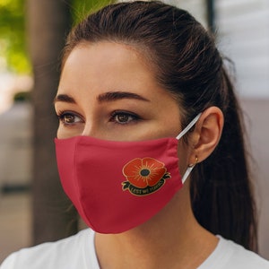 Unisex Lest We Forget Face Mask elastic ear loops | Reusable and washable Poppy elasticated face covering black Remembrance Day Veterans Day