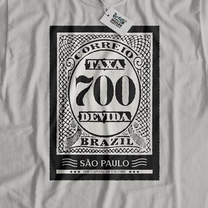Unisex Vintage Brazil Stamp T-Shirt, Classic Correio Taxa 700 Devida Stamps Gifts, Sao Paulo Shirt, Brasilia The Capital Of Culture