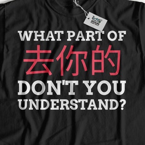 ¿Qué parte del infierno no entiendes? Camiseta china unisex divertida, camisa de juramento de China, regalos hilarantes para palabrotas chinas