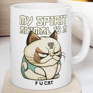 Meu espírito animal é um gato F U! Caneca engraçada e triste de gato miserável 11oz