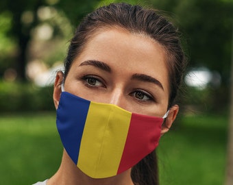 Romanian Flag Face Mask - Washable, Reusable 100% Cotton Protective Covering