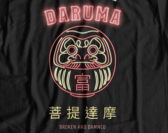 Unisex Neon Light Daruma T-Shirt | Japanese Zen Buddhism Shirt | Lucky Zen Buddhist Gift ideas | Japanese traditional doll tee