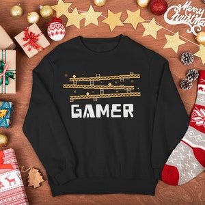 Unisex Funny Christmas Gamer Sweatshirt, Vintage Gaming Xmas Sweater, Retro Gamer Christmas Jumper Day