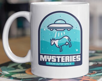 Funny UFO Mug 11oz 330ml Alien Abduction Gift Ideas, Fun Cow Mugs, Flying Saucer Gifts
