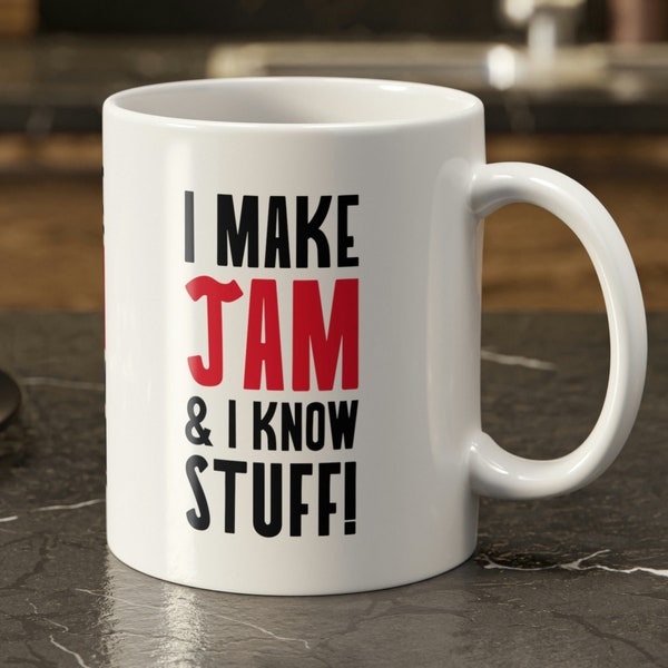 I Make Jam & I Know Stuff! Funny Jam Jar Mug And Strawberry Jam Gifts