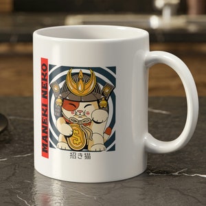 Caneca Maneki-Neko 11 onças 330 ml acenando presentes para gatos e canecas para gatos acenando
