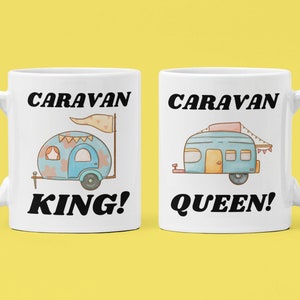 Caravan King & Queen Mugs 11oz Mobile Home Gifts For Camping Couples