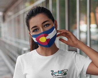 Reusable Colorado flag Fabric Face Mask | flag of Colorado elasticated ear loops face covering