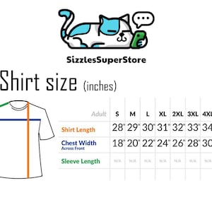 Puede incluir: Un gr&aacute;fico que muestra las tallas de camiseta en pulgadas para adultos. El gr&aacute;fico incluye medidas de la longitud de la camiseta, el ancho del pecho y la longitud de la manga. Las tallas van de la S a la 5XL.