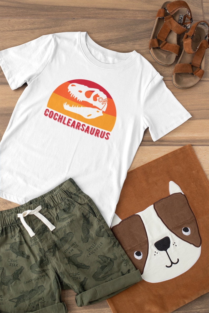 Kid's Cochlear Implant T-Shirt Funny Cochlearsaurus Shirt Cute Cochlear Gift image 1