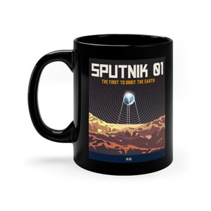 Lustige Sputnik Tasse 11oz 330ml Kosmonautenbecher, Yuri Gagarin Geschenkideen, Space Shuttle Schwarze Tassen