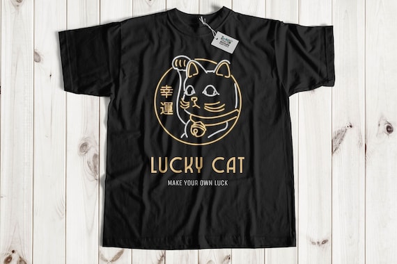 Unisex Funny Japanese Lucky Cat T-Shirt | Japan Waving Cat Gift Ideas | Maneki-neko Shirt | Japanese Kitten Gifts, Beckoning Cat Shirts