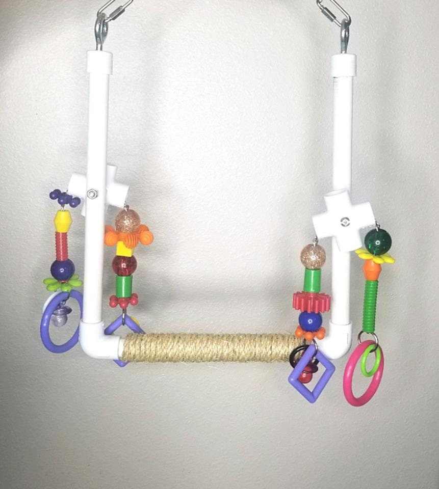 Image showcasing Large Parrot Swing | Big Bird Swing | Parrot Toy | Bird Toy - Etsy