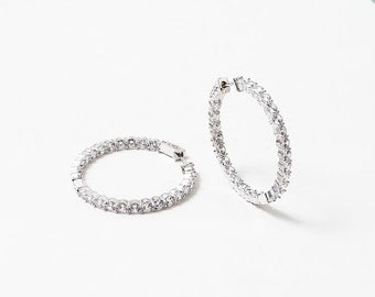 Silver Cubic Zirconia Hoop Earrings