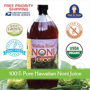 Wailua River Noni Juice Organic Hawaii Hawaiian One Quart Bottles